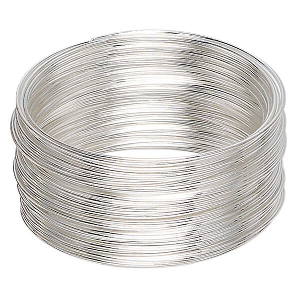 Memory wire, silver-plated carbon steel, 1-3/4 inch bracelet, 0.65-0.75mm thick. Sold per 1-ounce pkg, approximately 60 loops. image number 0