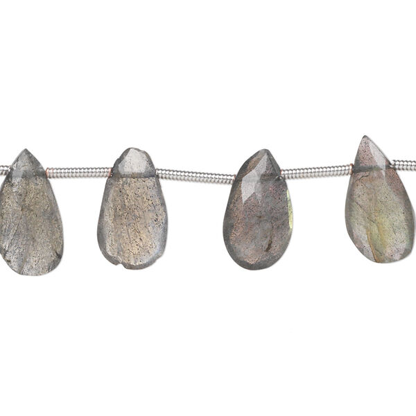 Labradorite 1pkg17, hand-cut top-drilled faceted puffed teardrop bead natural 10x8mm-14x10mm image number 0
