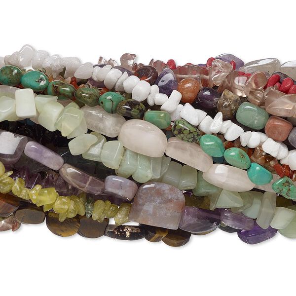Multi-gemstone / glass 1pkg30, nugget chip bead mix 15 inch medium to gigantic chip / mini to large nugget image number 0