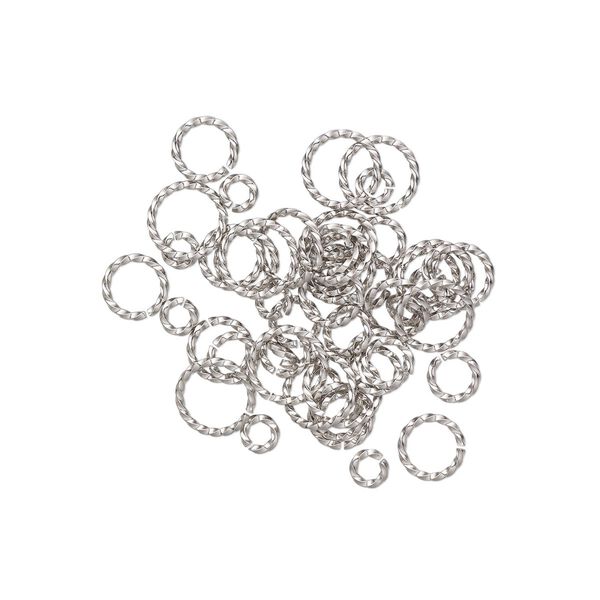 Jump ring mix, stainless steel, 6-12mm twisted round, 3.4-9.5mm inside diameter, 16 gauge. Sold per pkg of 50. image number 0