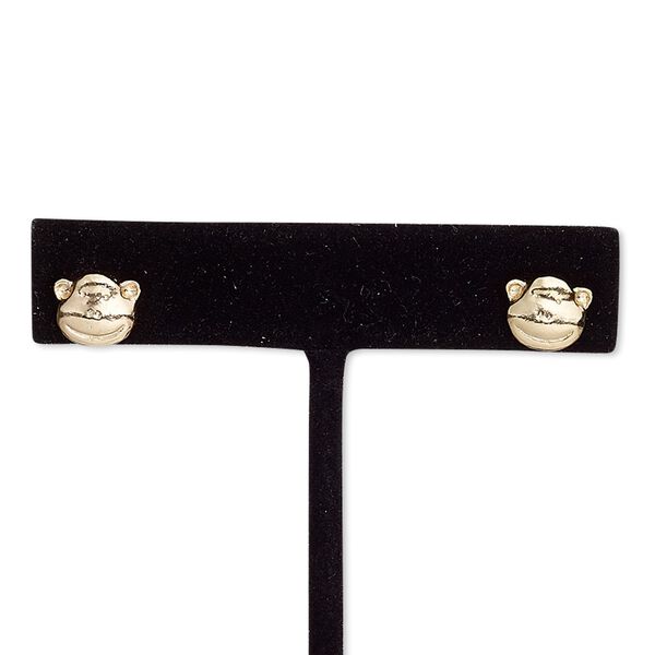 Earring, rose gold-finished brass, 10x8mm monkey head with post. Sold per pair. image number 0