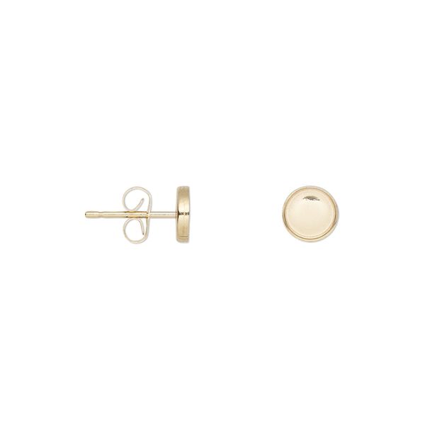 Earstud 1pkg2 14Kt gold-filled, 5mm / 5mm round bezel cab setting / earnuts, 1 pair image number 0