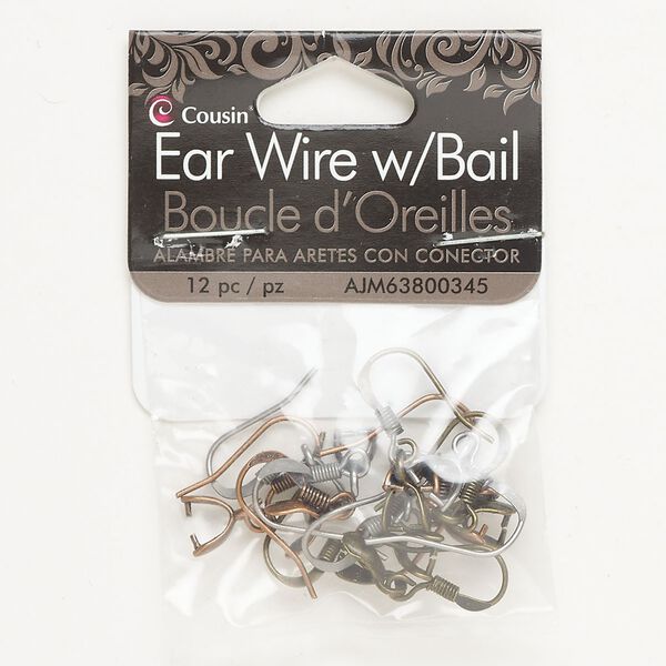 Ear wire fishhook assortment 1pkg12, 20mm / 4mm grip length, 21 gauge multi-finished steel 6 pair image number 0