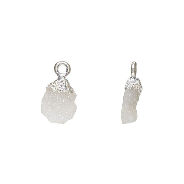 Drop, druzy agate (natural) and electro-plated sterling silver, 8x5mm-9x7mm hand-cut nugget, Mohs hardness 7. Sold individually. image number 0