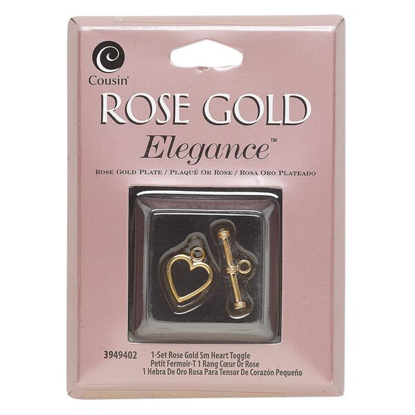 Clasp, toggle, rose gold-plated copper and lacquer, 12x11.5mm heart. Sold individually. image number 0