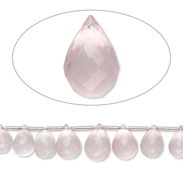Rose quartz 1pkg1, hand-cut top-drilled faceted briolette bead natural 4 inch 5x4mm-10x6mm image number 0