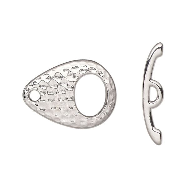 Clasp, TierraCast®, toggle, white bronze-plated pewter (tin-based alloy), 22x16mm hammered teardrop. Sold individually. image number 0