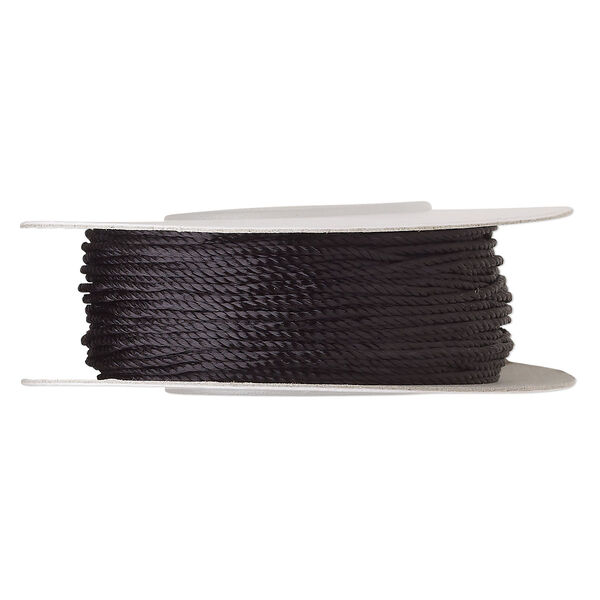 Cord, nylon, black, 1mm round. Sold per 100-foot spool. image number 0