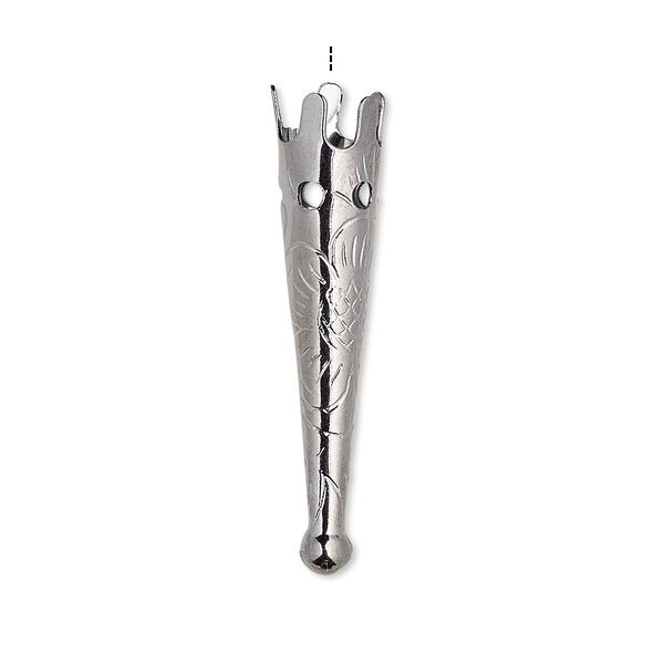 Bolo tip, gunmetal-plated steel, 33x7mm with flower design. Sold per pkg of 100. image number 0