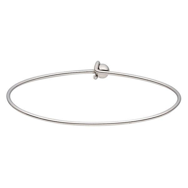 Bracelet, bangle, stainless steel, 1.4mm wide oval with 6mm twist-off bead end and hook closure, 2-1/2 inch inside diameter. Sold individually. image number 0