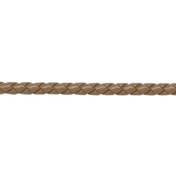 Bolo cord, leatherette, matte tan, 3mm braided round. Sold per 5-yard section. image number 0