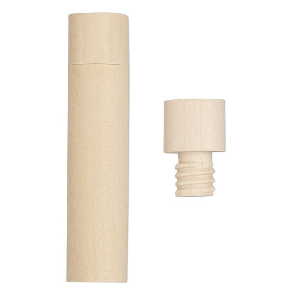 Bottle, wood (natural), 2-1/2 x 9/16 inch cylinder with twist-off cap. Sold per pkg of 4. image number 0