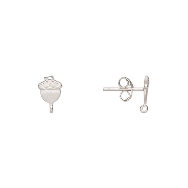Earstud 1pkg2 Amoracast® sterling silver, 7x6mm acorn / earnuts, 1 pair image number 0