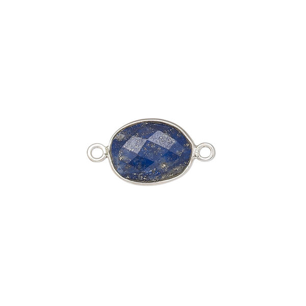 Link, lapis lazuli (natural) and sterling silver, 9x7mm-12x10mm oval with 8x6mm-11x9mm hand-cut double-sided faceted flat freeform oval. Sold individually. image number 0