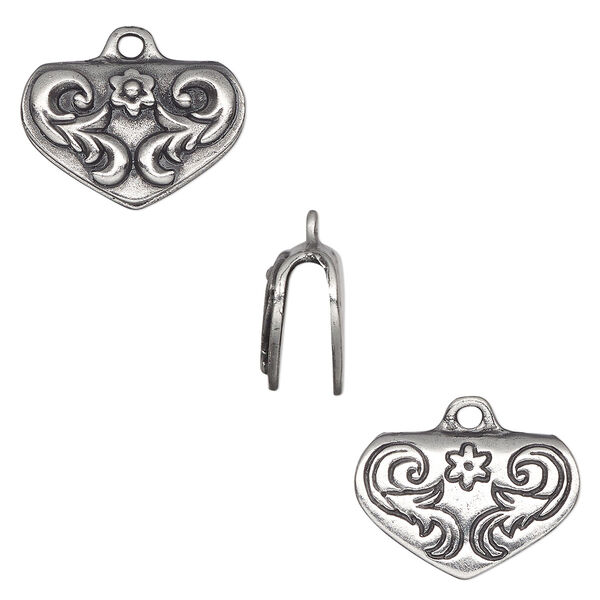 Crimp end, TierraCast®, Spring Round Up collection, pewter (tin-based alloy), 22x15mm 2-sided scrollwork, 2.4mm inside diameter. Sold per pkg of 10. image number 0