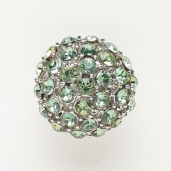 Bead, slide, brass and glass, pkg/1, 26mm round, silver finish and green. image number 0