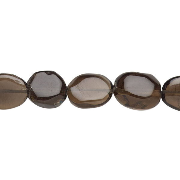 Smoky quartz 1pkg1, hand-cut flat oval bead 13 inch 11x8mm-15x10mm image number 0