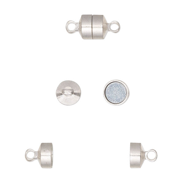Clasp, magnetic, silver-finished brass, 7x6mm barrel. Sold per pkg of 10. image number 0