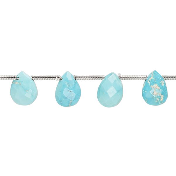 Imperial crown turquoise 1pkg15, hand-cut top-drilled faceted puffed teardrop bead natural 7x5mm-9x7mm image number 0