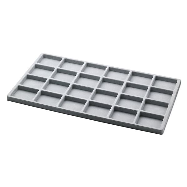 Tray insert, flocked velveteen, grey, 14 x 7-3/4 x 1/2 inches with (24) 2-1/8 x 1-5/8 inch compartments. Sold per pkg of 2. image number 0