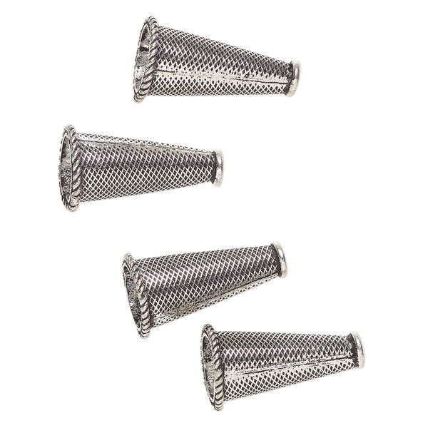 Cone, antique silver-finished "pewter" (zinc-based alloy), 25x14mm-26x14mm textured cone. Sold per pkg of 4. image number 0