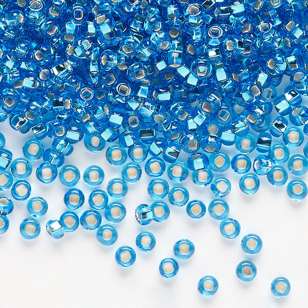 Seed bead, Preciosa Ornela Czech glass, pkg/50g, #8 rocaille, transparent silver-lined sea blue, (67150). image number 0