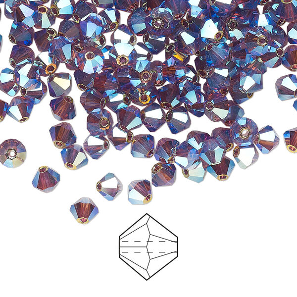 Bead 48pk amethyst AB 2X, Preciosa Czech crystal 4mm bicone image number 0