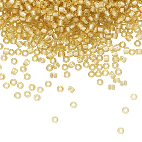 Seed bead, TOHO BEADS®, glass, pkg/50g, #11 round, translucent silver-lined frosted light topaz (TR-11-22F). image number 0
