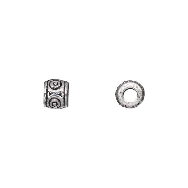 Bead, antique silver-plated "pewter" (zinc-based alloy), 6mm drum. Sold per pkg of 50. image number 0
