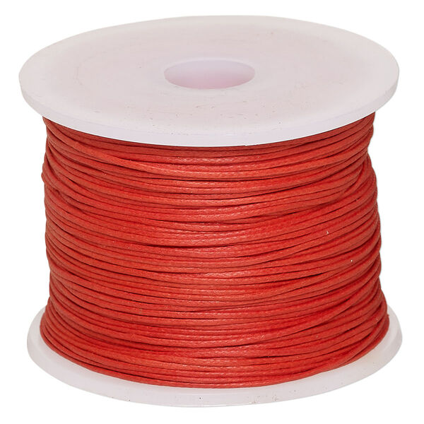 Cord, waxed cotton, red, 0.5mm. Sold per 100-meter spool. image number 0