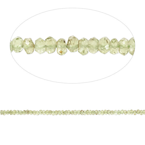 Peridot 1pkg1, hand-cut faceted rondelle bead natural B- grade, 13 inch 2x1mm-3x2mm image number 0