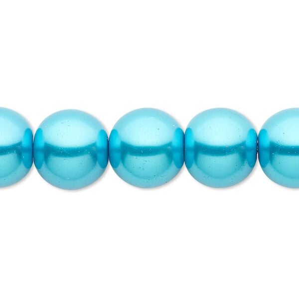 Bead, crystal pearl, turquoise blue, 12mm round. Sold per 15-1/2" to 16" strand, approximately 30 beads. image number 0