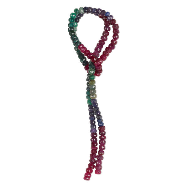 Ruby / blue sapphire / emerald 1pkg1, hand-cut faceted rondelle bead 13 inch 4x2mm-5x3mm image number 0