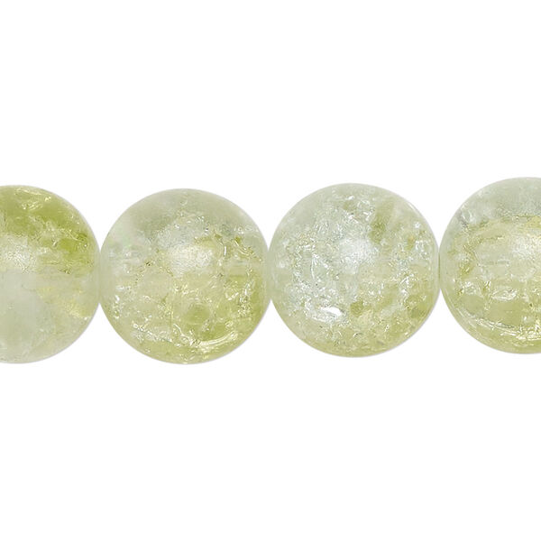 Bead, crackle glass, translucent green apple and clear, 13-14mm round. Sold per 15-1/2" to 16" strand. image number 0