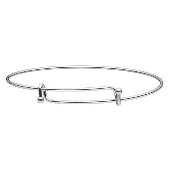 Bracelet, bangle, stainless steel, 1.5mm wide with 3mm ball ends, adjustable from 7-8 inches. Sold individually. image number 0