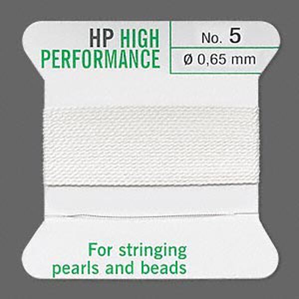 Thread, Griffin, synthetic multi-fiber, white, size #5. Sold per 2-meter card (approximately 78 inches). image number 0
