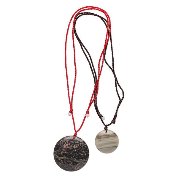 Rhodonite / nylon / glass 1pkg2, puffed flat round necklace natural adjustable 13-24 inch mix 30-50mm slip knot closure image number 0