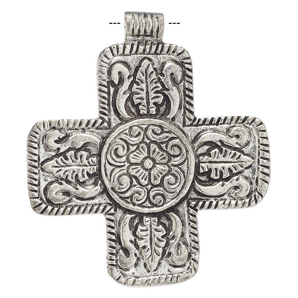 Pendant, Everyday Jewelry, antique nickel-finished aluminum, 64mm Swiss cross. Sold individually. image number 0
