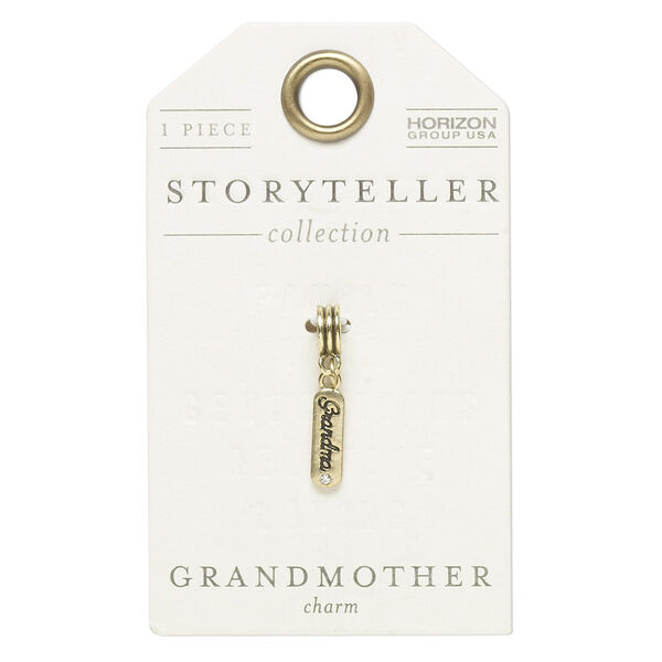 Drop, enamel / glass / antique gold-finished "pewter" (zinc-based alloy) / steel, clear and white, 15x5mm single-sided rounded rectangle with "Grandma." Sold individually. image number 0