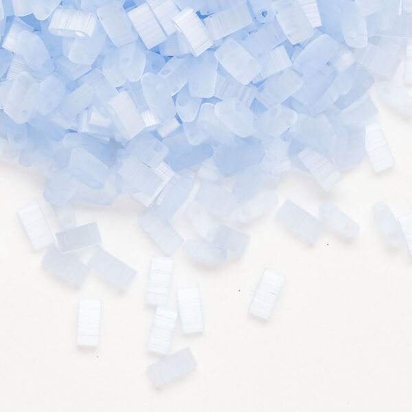 Seed bead, TILA®, glass, pkg/10g, 5x2.3mm half tila rectangle, translucent silk luster blue (HTL-2562-1). image number 0