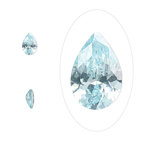 Gem, cubic zirconia, aqua blue, 6x4mm faceted pear, Mohs hardness 8-1/2. Sold per pkg of 2. image number 0