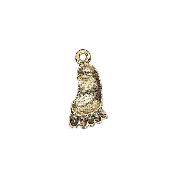Charm, antique gold-plated pewter (tin-based alloy), 16x10mm single-sided Bigfoot footprint. Sold per pkg of 2. image number 0