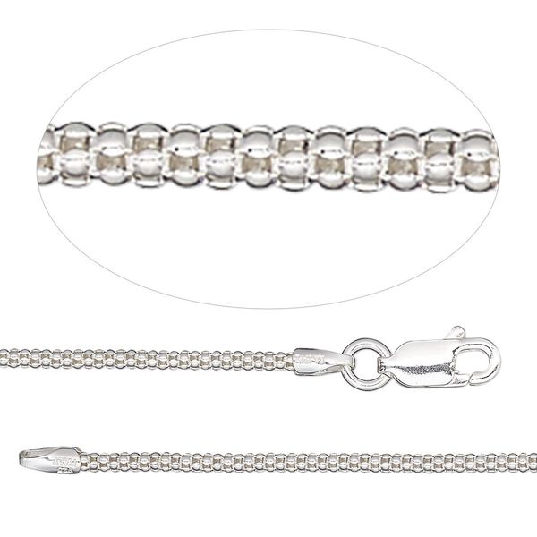 Chain, sterling silver, 1.6mm popcorn, 18 inches with lobster claw clasp. Sold individually. image number 0
