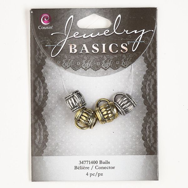 Bead assortment, antique silver- and antique gold-finished "pewter" (zinc-based alloy), 10mm fancy barrel. Sold per pkg of 4. image number 0