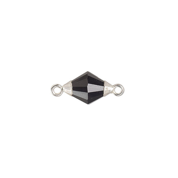 Link, black onyx (dyed) / sterling silver / silver-plated copper, 13x8mm hand-cut faceted bicone. Sold individually. image number 0