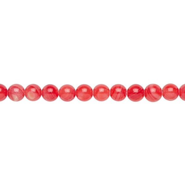 Bead, mother-of-pearl shell (dyed), coral, 4mm round, Mohs hardness 3-1/2. Sold per 16-inch strand. image number 0