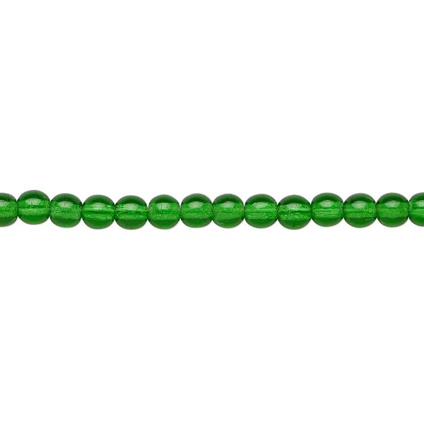 Bead, Czech glass druk, transparent emerald green, 4mm round. Sold per 15-1/2" to 16" strand. image number 0