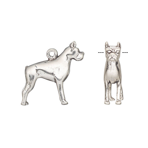 Charm, antiqued sterling silver, 19x18mm 3D Boston Terrier. Sold individually. image number 0