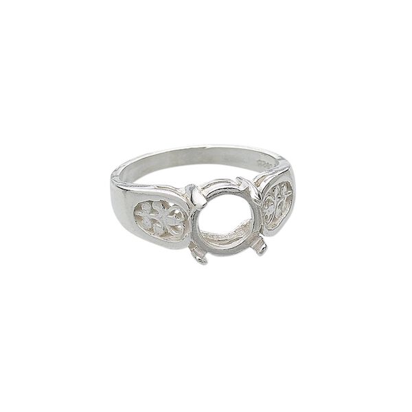 Ring, sterling silver, filigree band with 8mm 4-prong round setting, size 7. Sold individually. image number 0