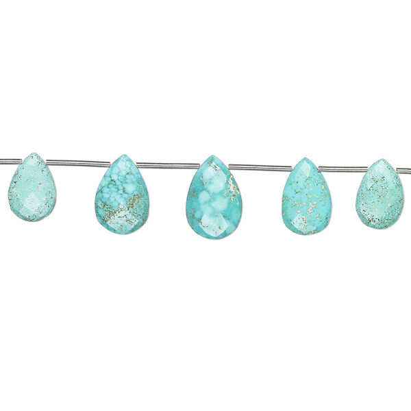 Imperial crown turquoise 1pkg5, hand-cut top-drilled faceted puffed teardrop bead natural C grade, 16x10mm-20x13mm image number 0